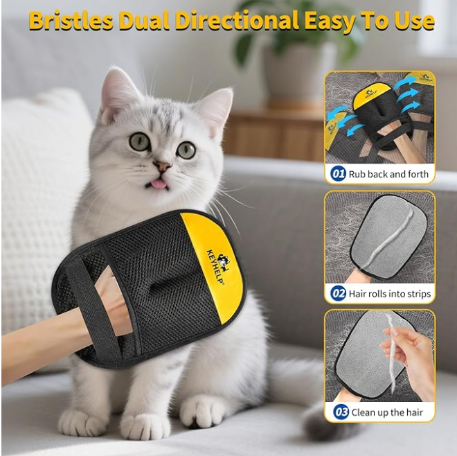 Upgraded Pet Grooming & Hair Removal Glove – Electrostatic Brush for Cats and Dogs, Reusable Fur Cleaning Mitt