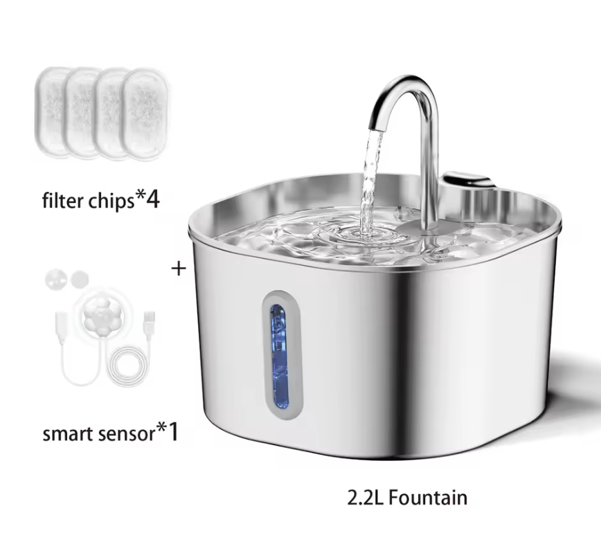 Stainless Steel Automatic Pet Water Fountain with LED Window and Multi-Layer Filtration