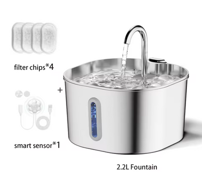Stainless Steel Automatic Pet Water Fountain with LED Window and Multi-Layer Filtration