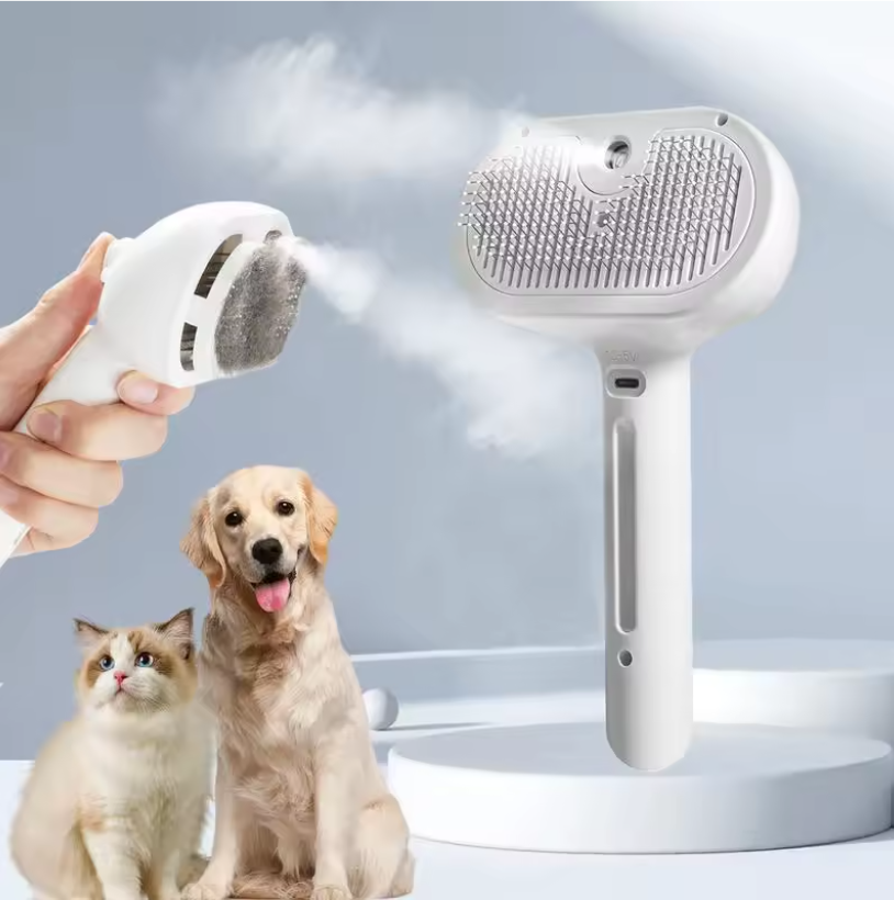 Pet Steam Brush for Dog & Cat - 3-in-1 Steam Brush for Shedding & Hair Removal - Self Cleaning Spray Comb